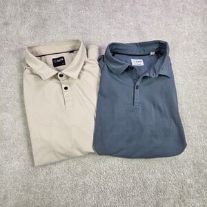 Cuts Men's Round Hem Polo Lot (2)‎ Size Large Tan Blue Soft Stretch